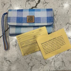Dooney & Bourke Blue Check Wristlet Clutch | Canvas Leather Trim